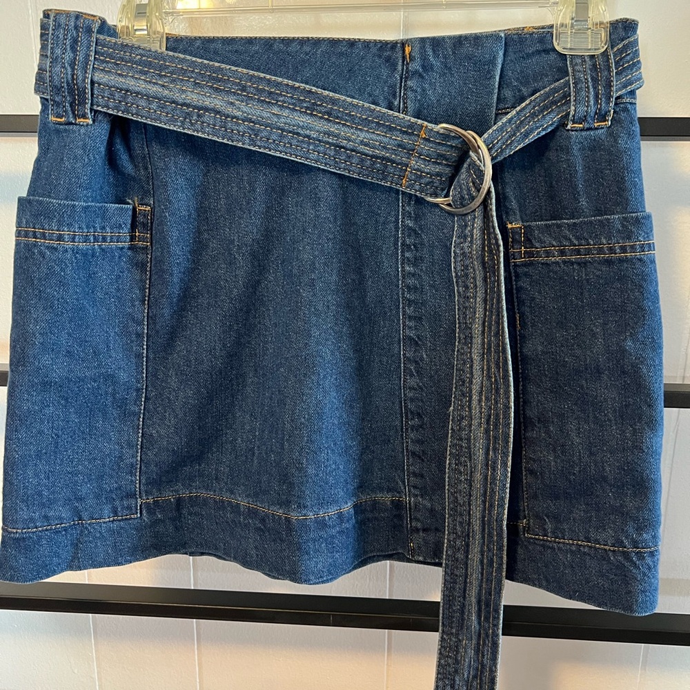 Vivacious Blue Denim Wrap Belted Mini Skirt, Sz S, A11